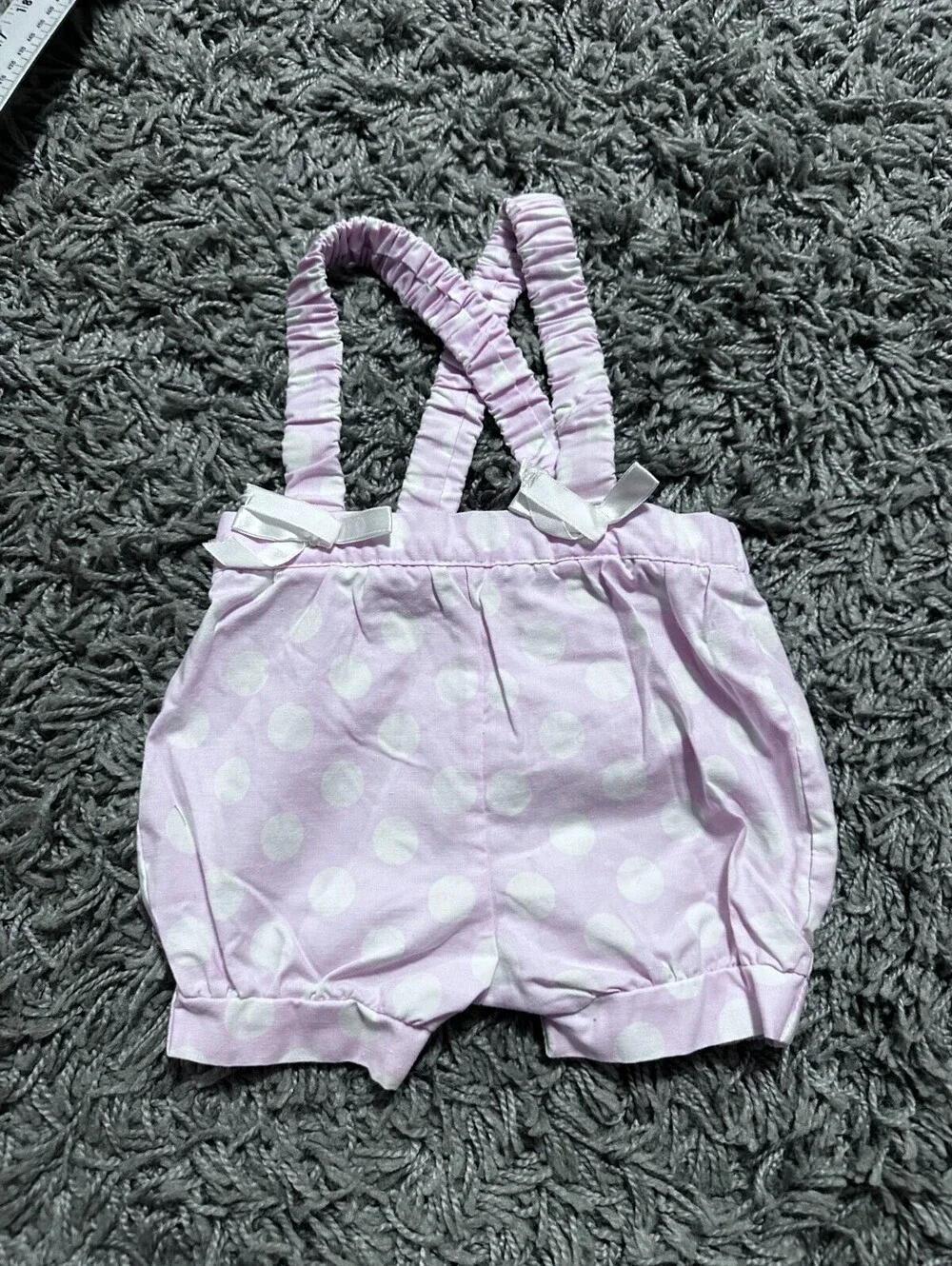 Vintage 70s 80s Baby Bubble Romper Polka Dot with Lace Size 6-9M
